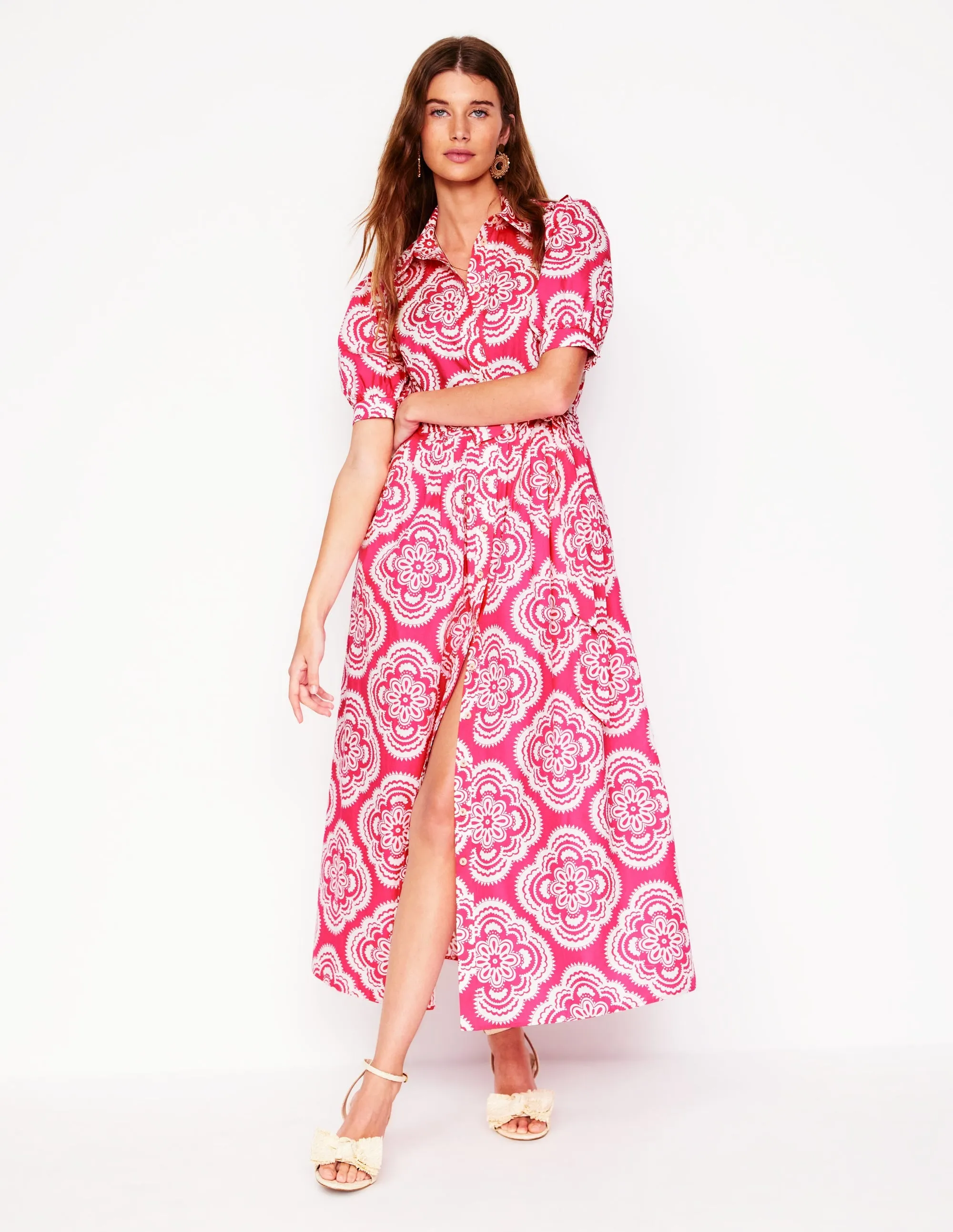 Alexa Maxi Shirt Dress-Pink Peony, Botanic Blush