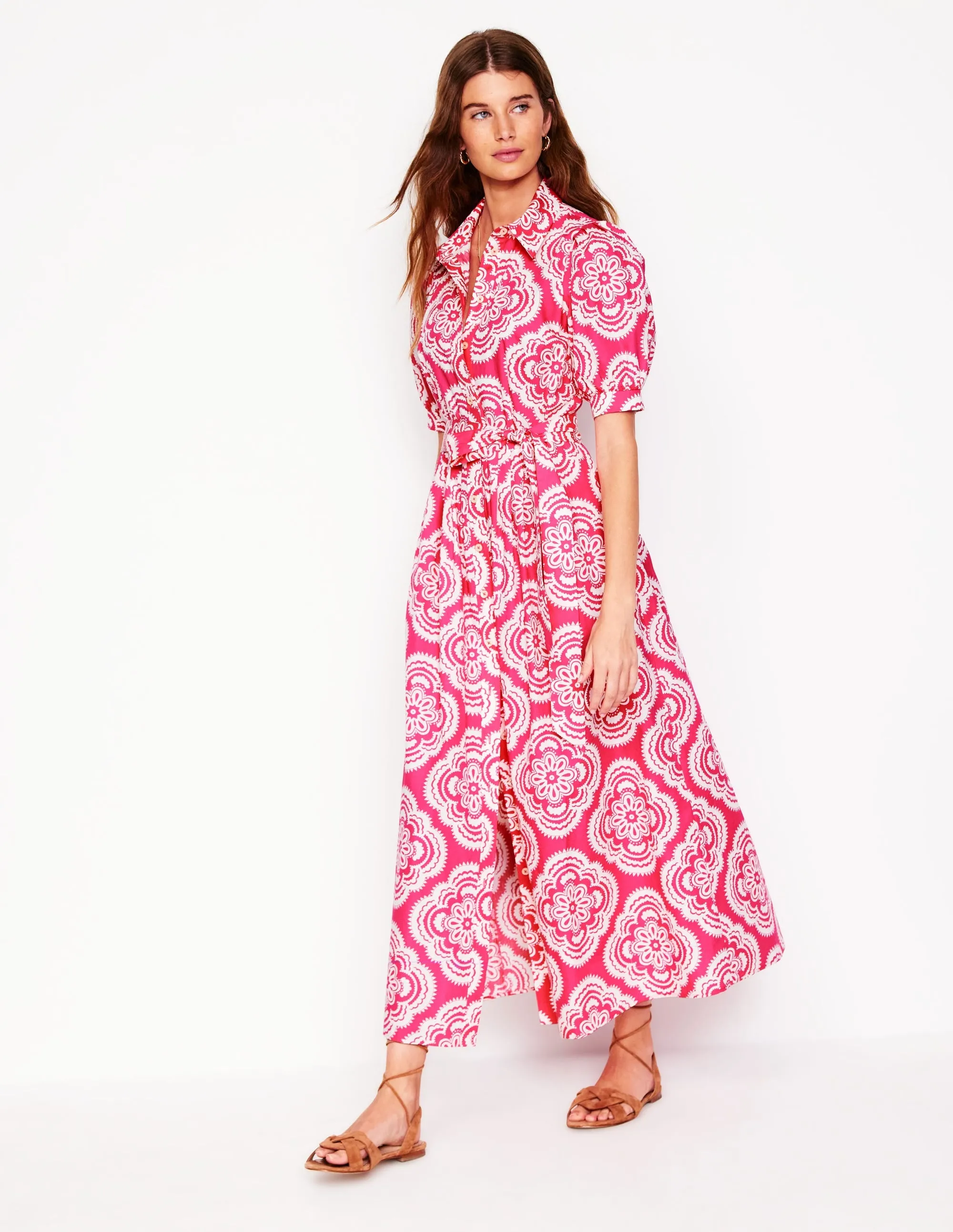Alexa Maxi Shirt Dress-Pink Peony, Botanic Blush