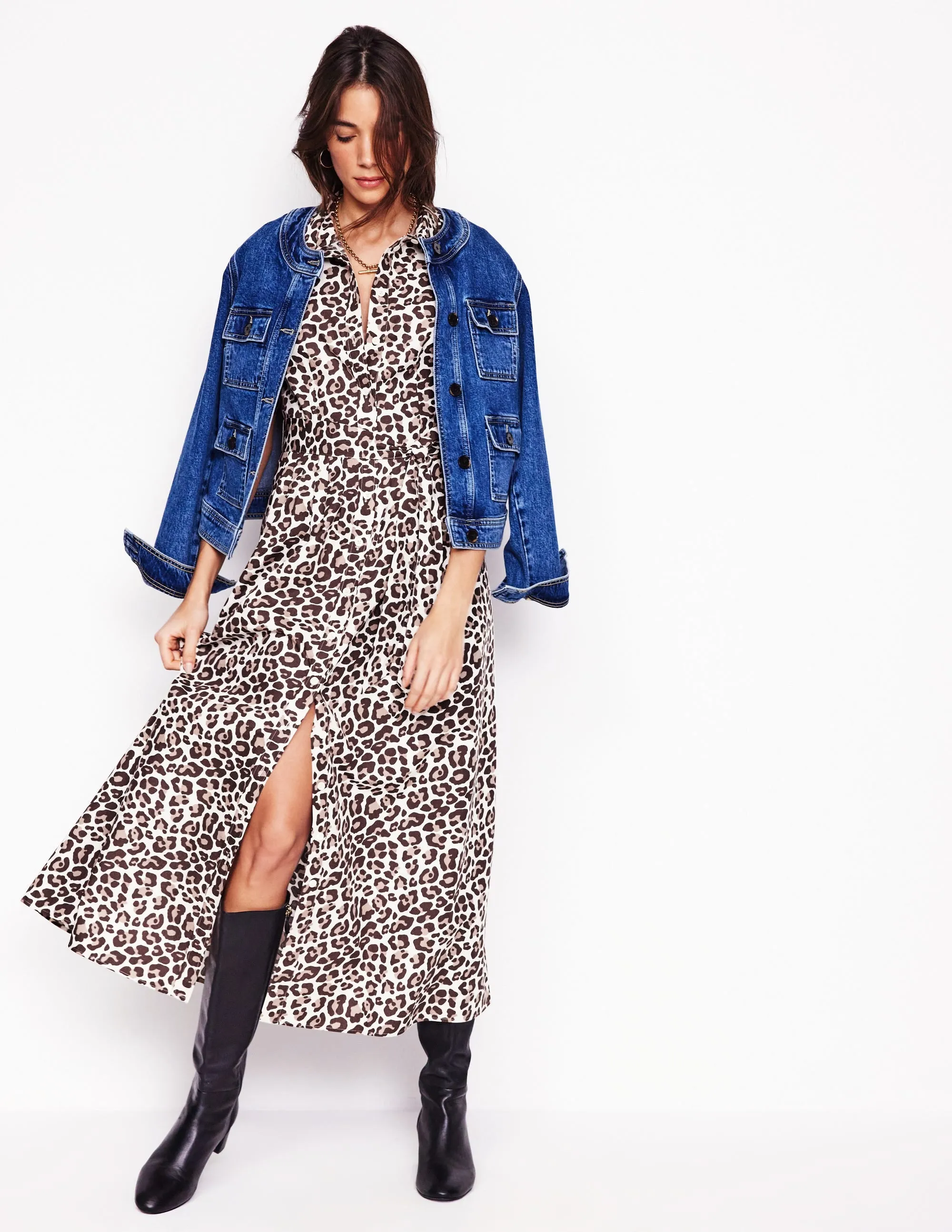 Alexa Maxi Shirt Dress-Sandpiper Beige, Cheetah Pop