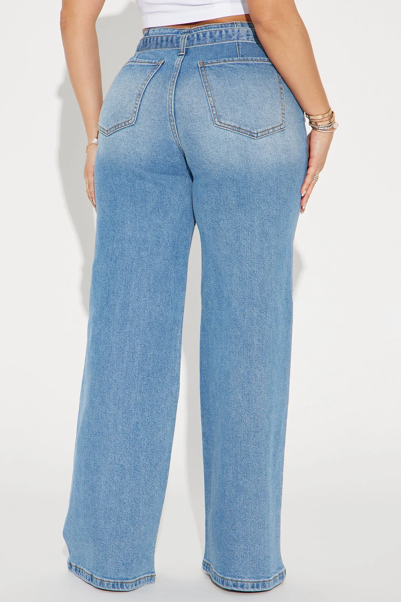All Talk Belted Wide Leg Jeans - Medium Wash