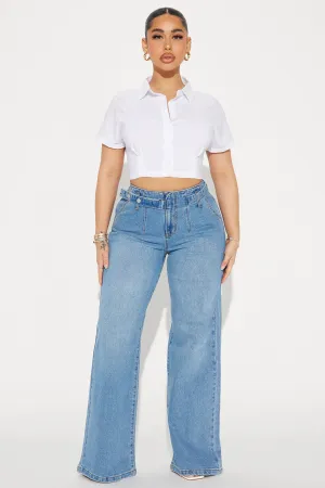 All Talk Belted Wide Leg Jeans - Medium Wash