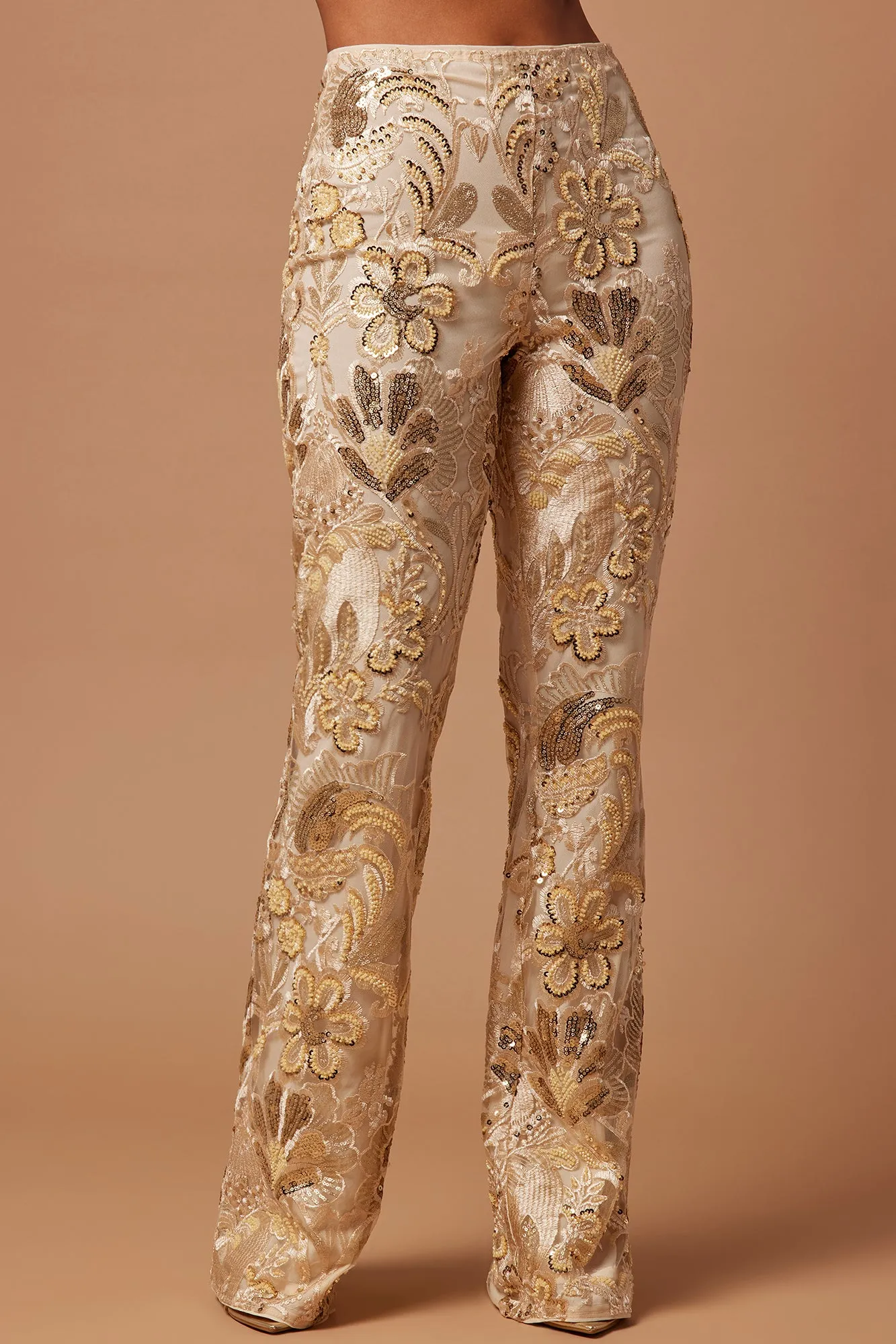 Ava Sequin Embellished Pant - Cream