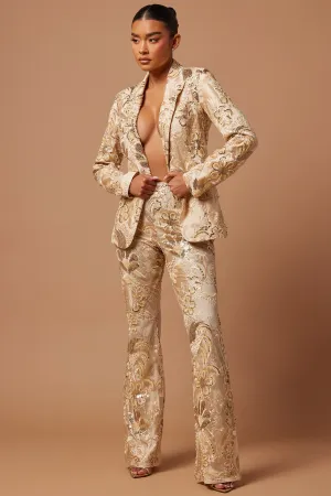 Ava Sequin Embellished Pant - Cream
