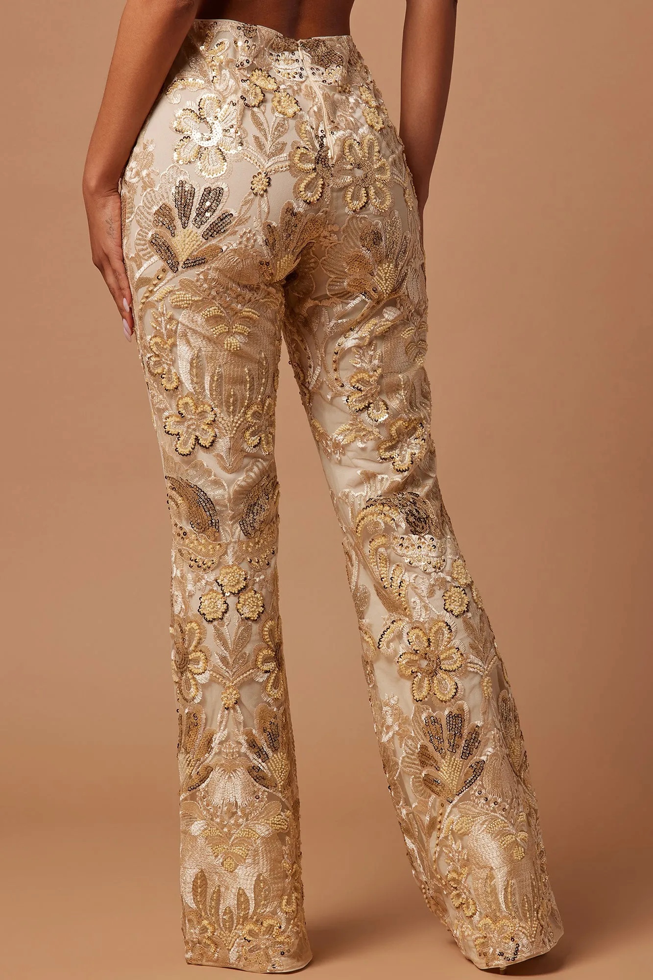 Ava Sequin Embellished Pant - Cream