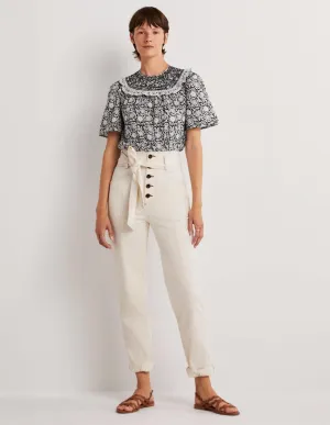 Belted High Rise Jeans-Ecru