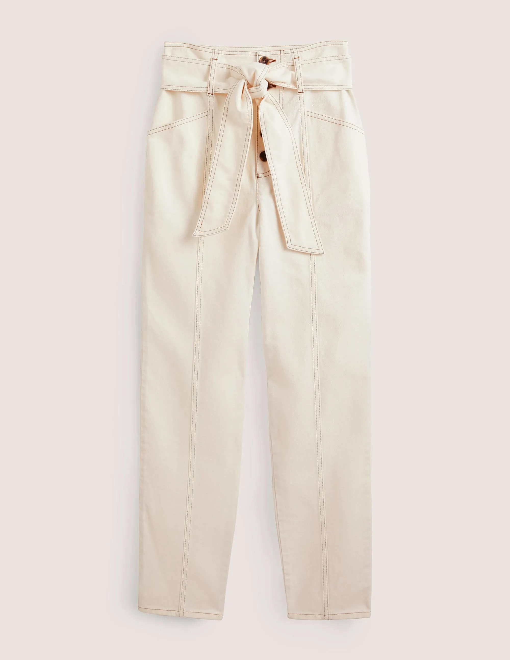 Belted High Rise Jeans-Ecru