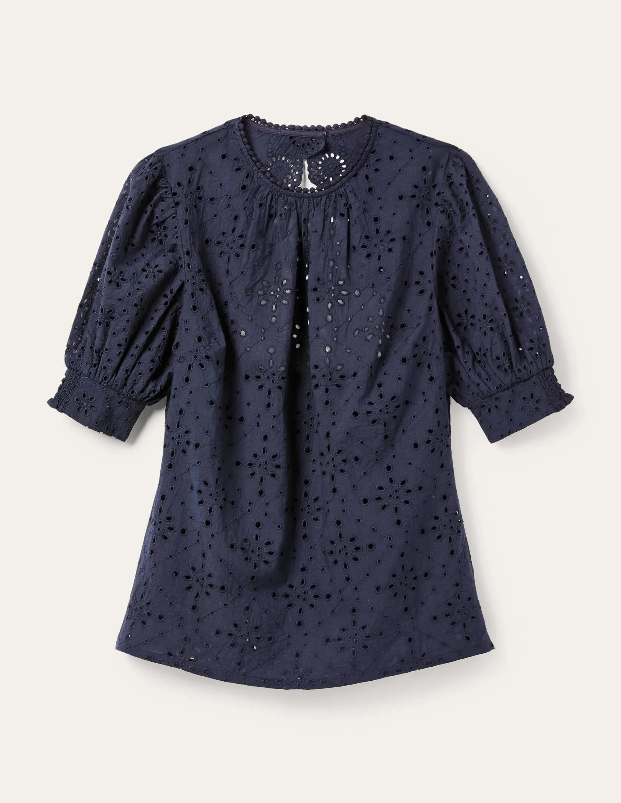 Broderie Cut-Out Detail Top-Navy