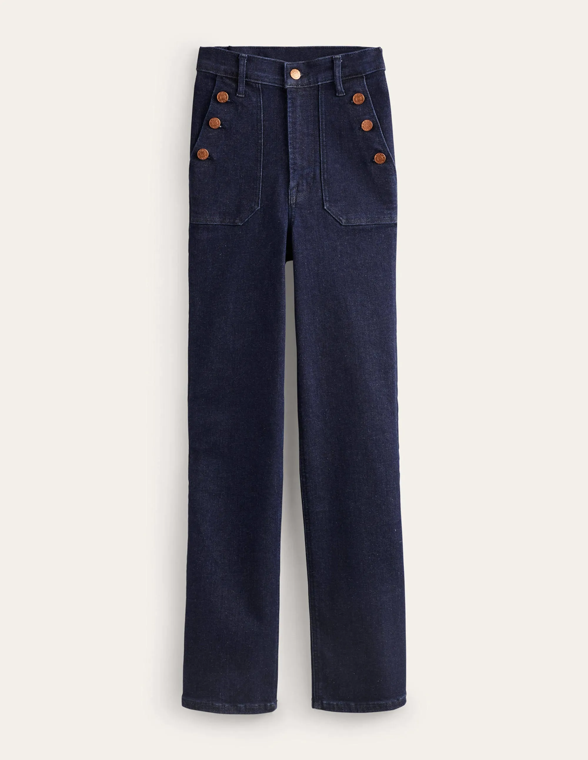 Button Detail Straight Jeans-Indigo Rinse