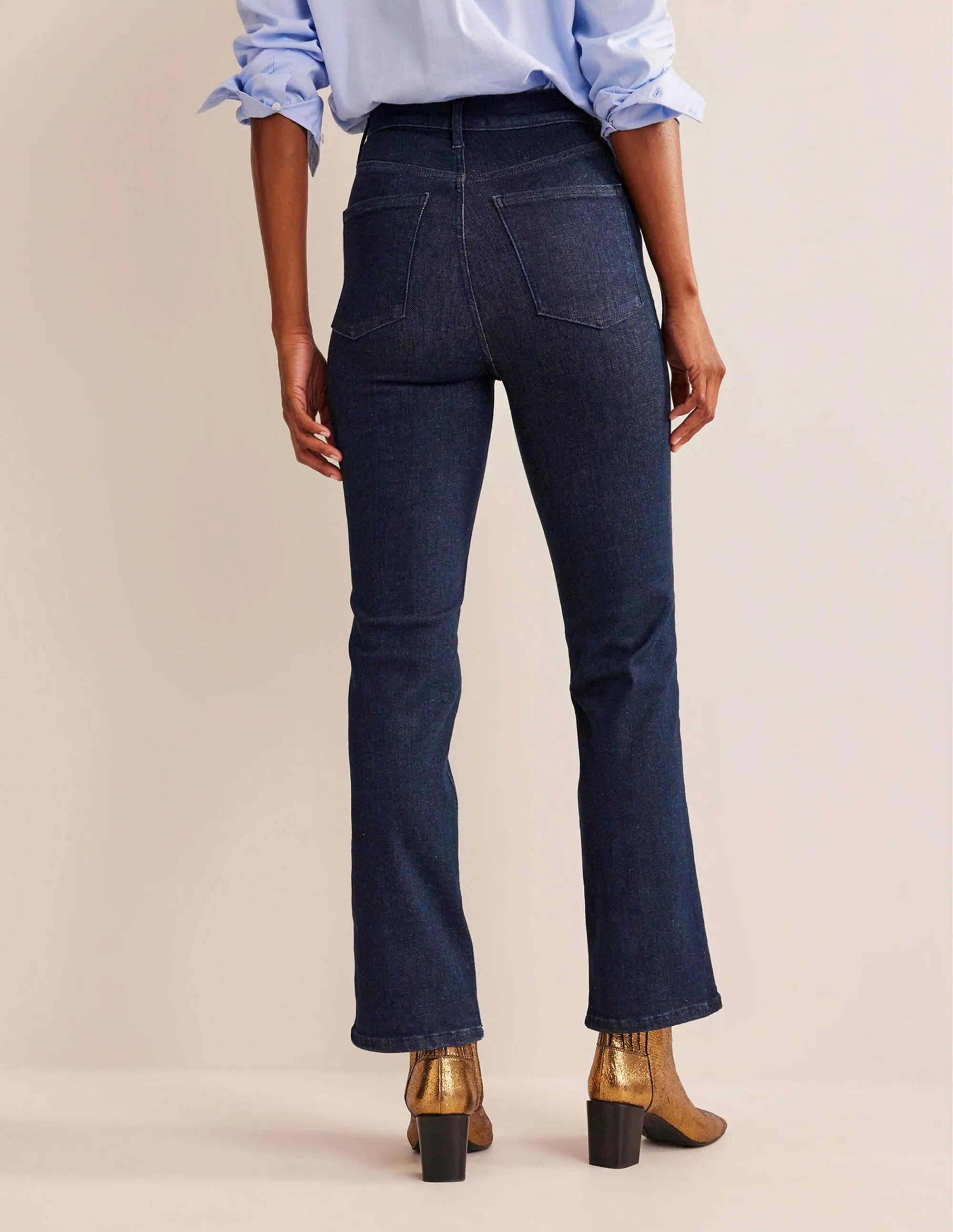 Button Detail Straight Jeans-Indigo Rinse