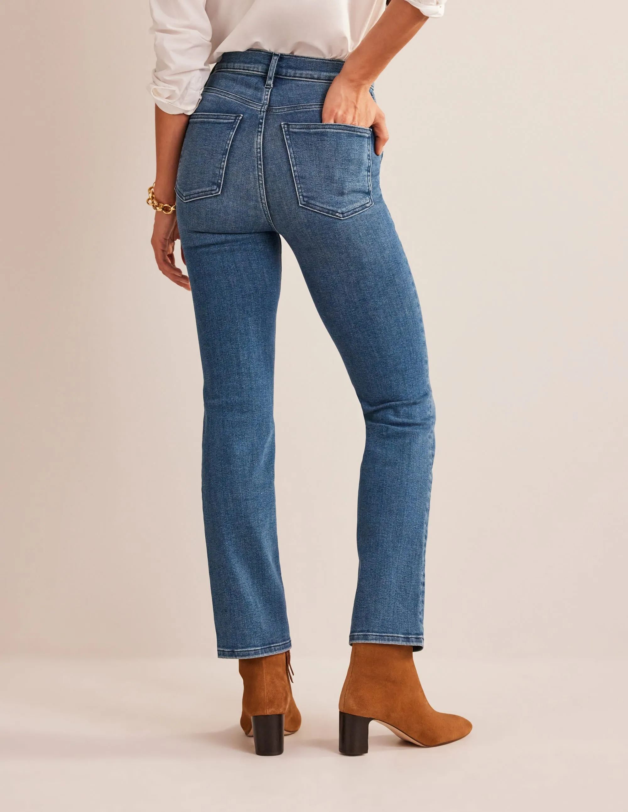 Button Detail Straight Jeans-Mid Vintage