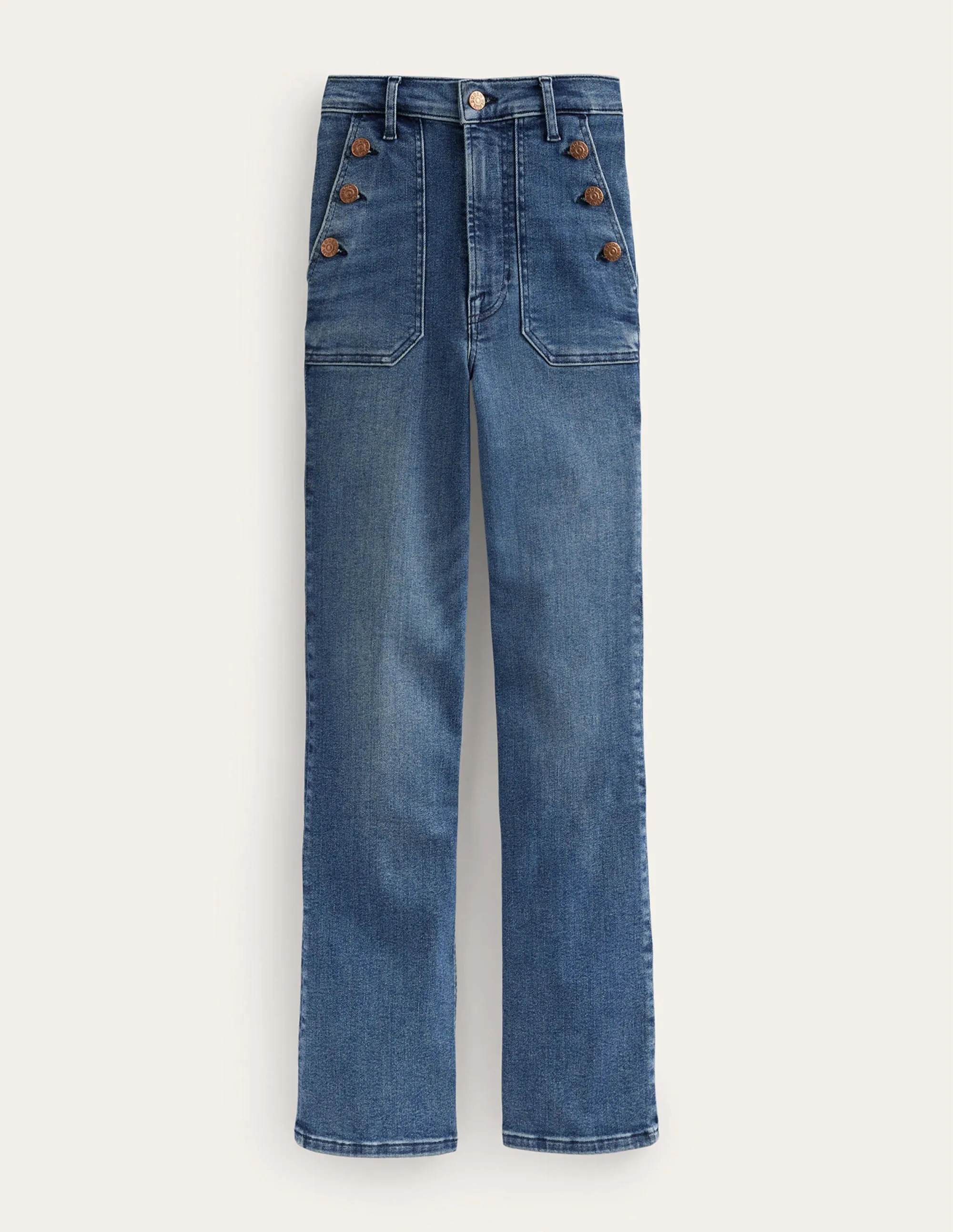 Button Detail Straight Jeans-Mid Vintage