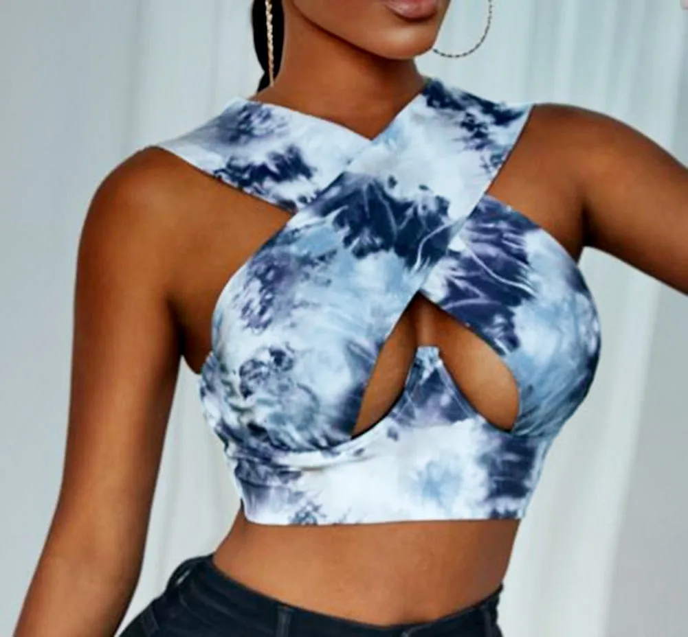 Cross Wrap Sleeveless Cut-Out Front Crop Bustier Tops- Plus Size