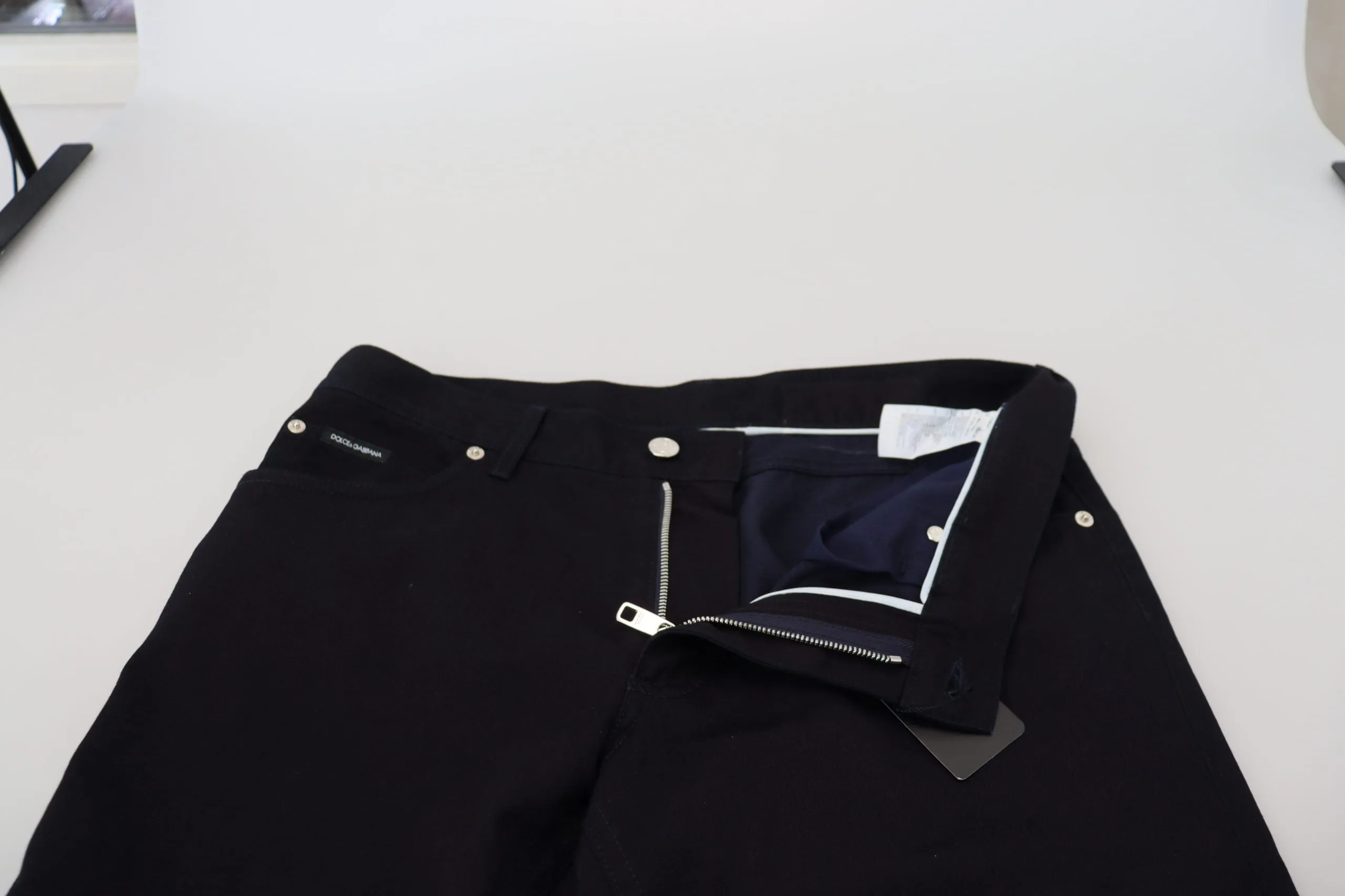 Elegant Black Silk Blend Denim Pants