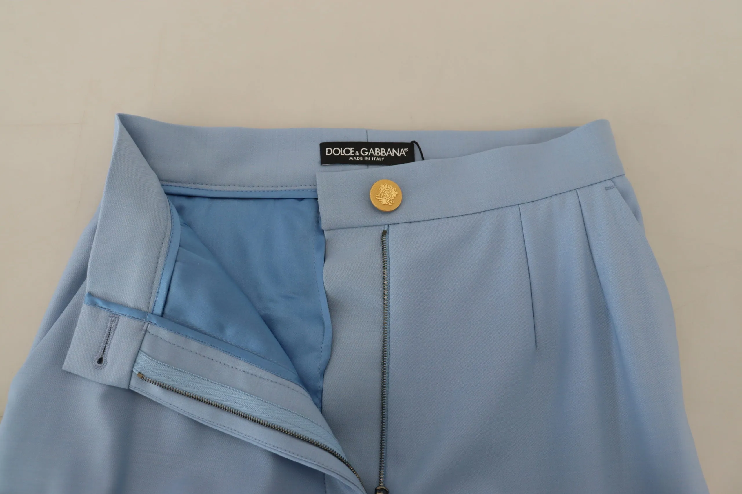 Elegant Light Blue Wool-Silk Blend Pants