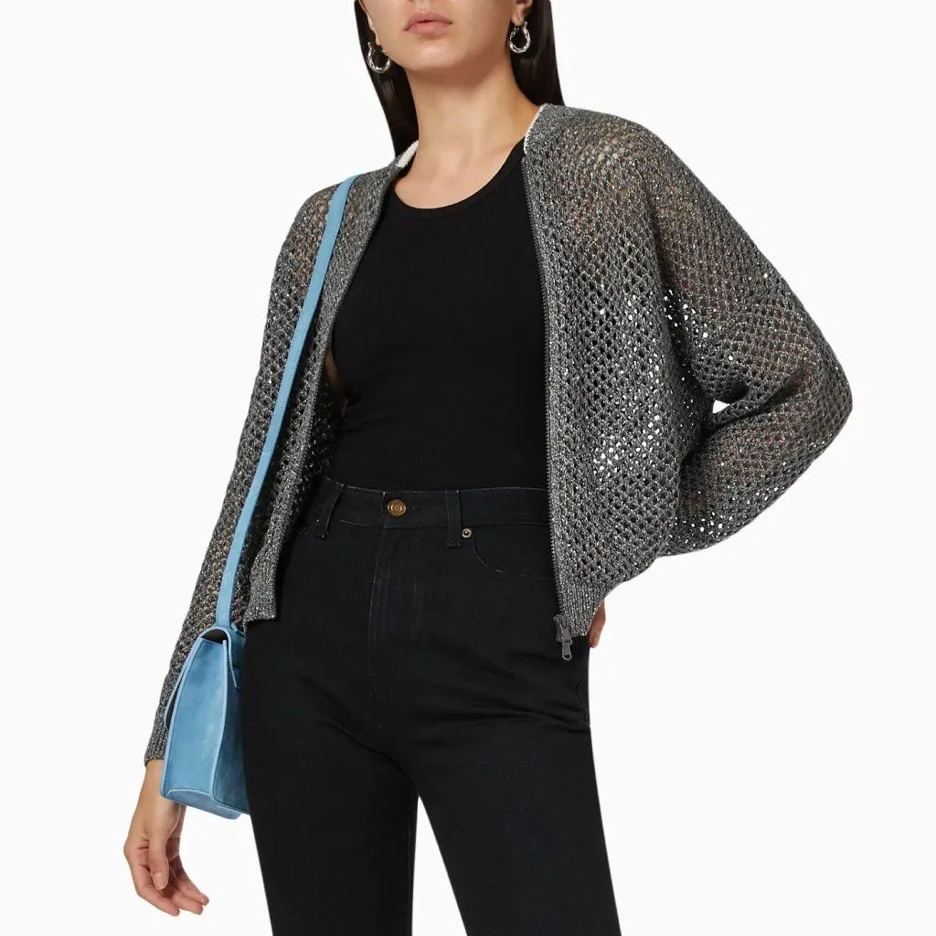 Elegant Sequin-Embellished Linen Blend Knit Top