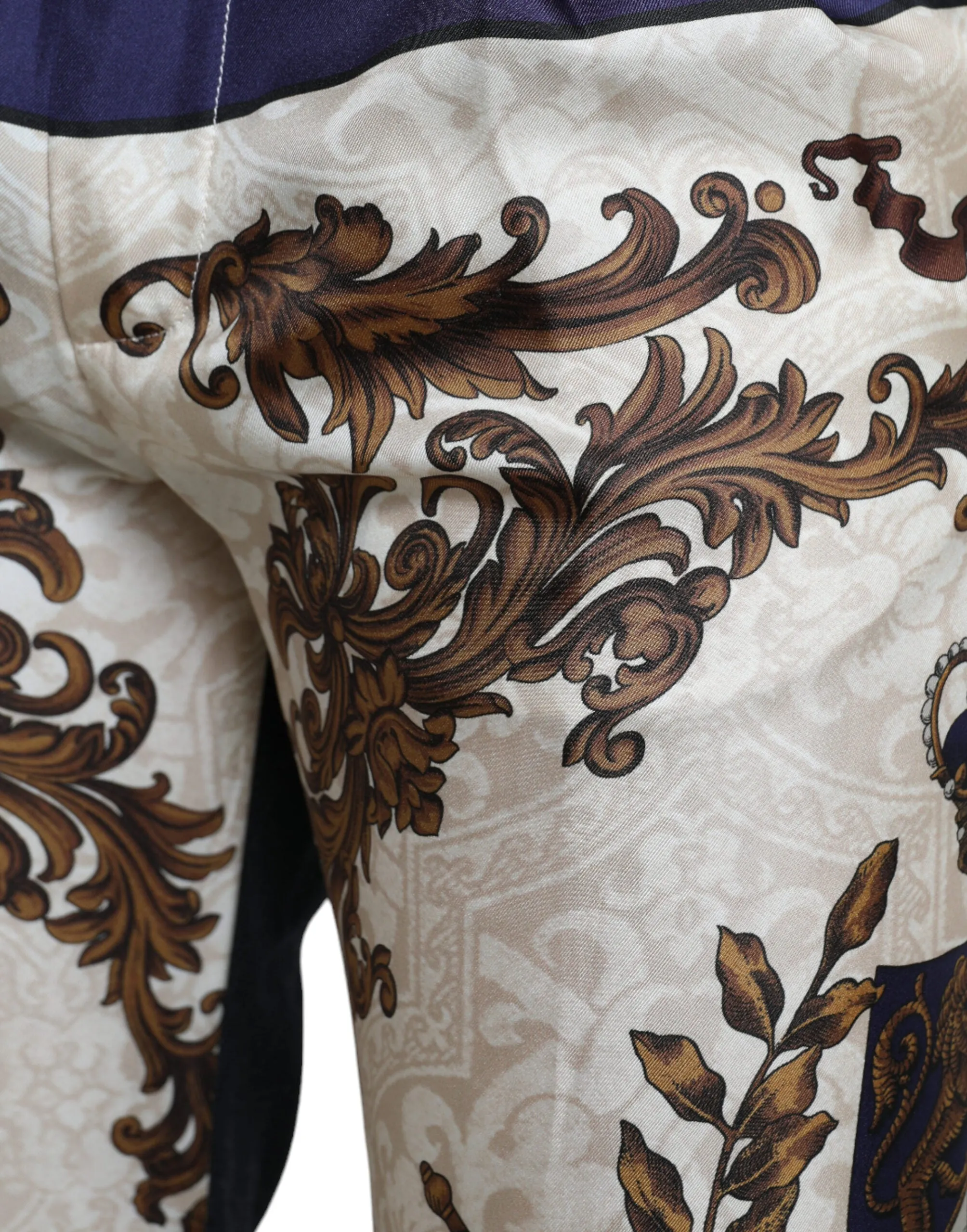 Elegant Silk Skinny Pants with Heraldic Print