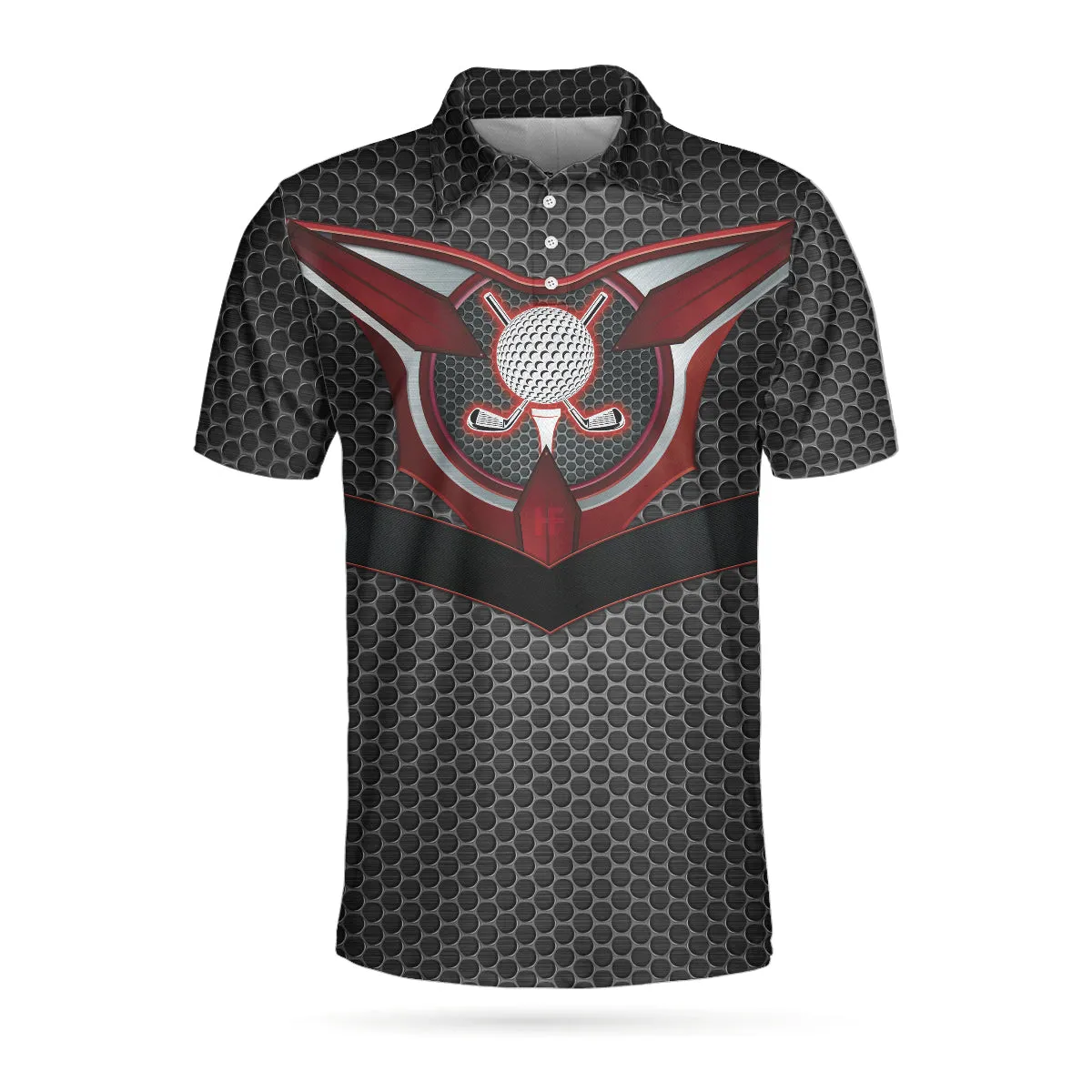 Golf Tech Style Polo Shirt, Black Steel Hornet Nest Pattern Polo Shirt, Best Golf Shirt For Men Coolspod