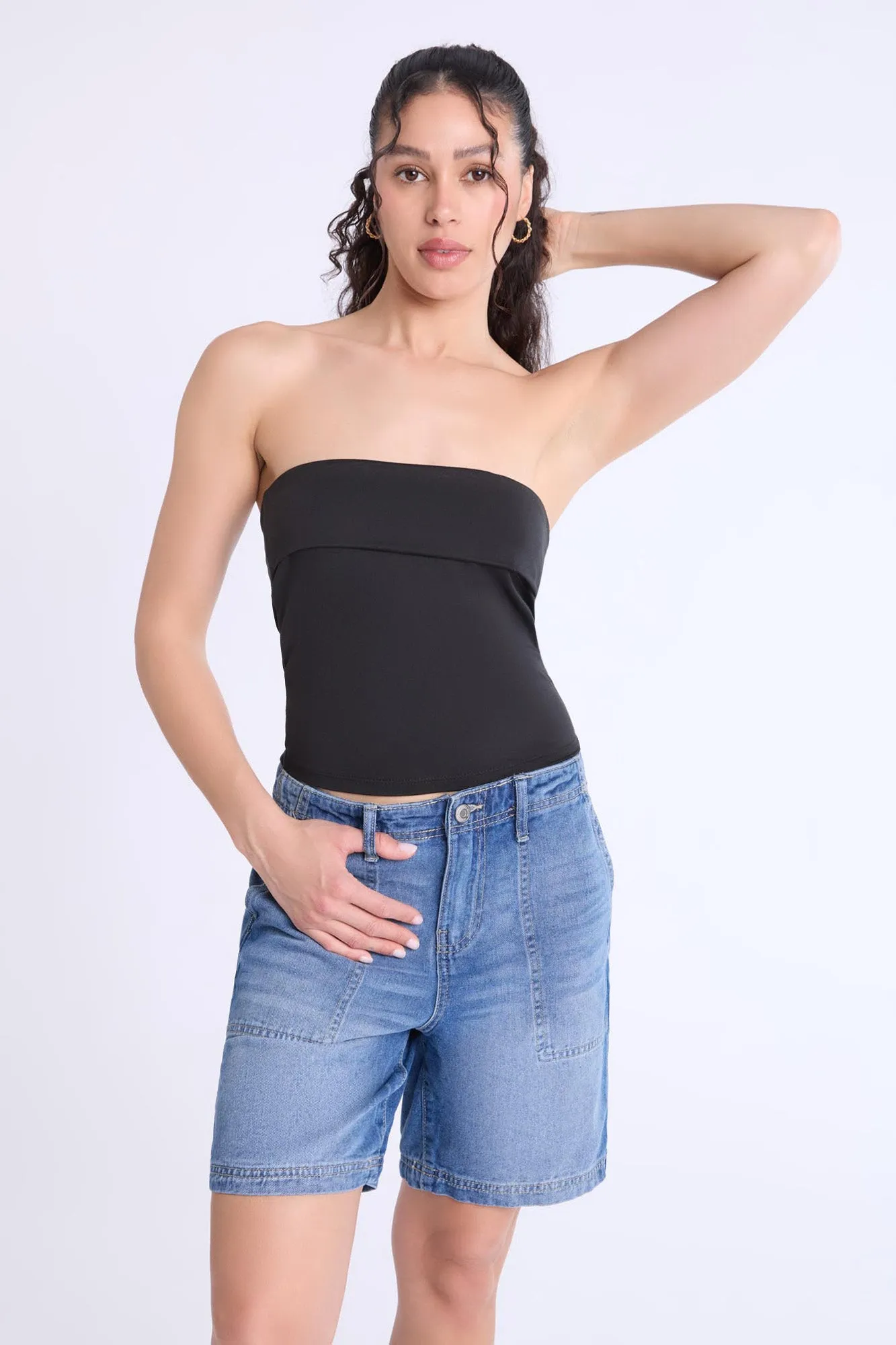 High Rise Bermuda Carpenter Denim Shorts