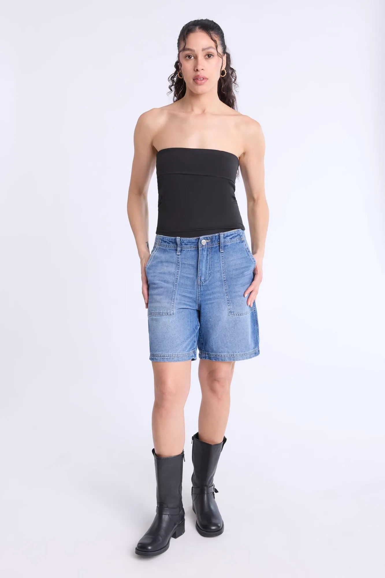 High Rise Bermuda Carpenter Denim Shorts