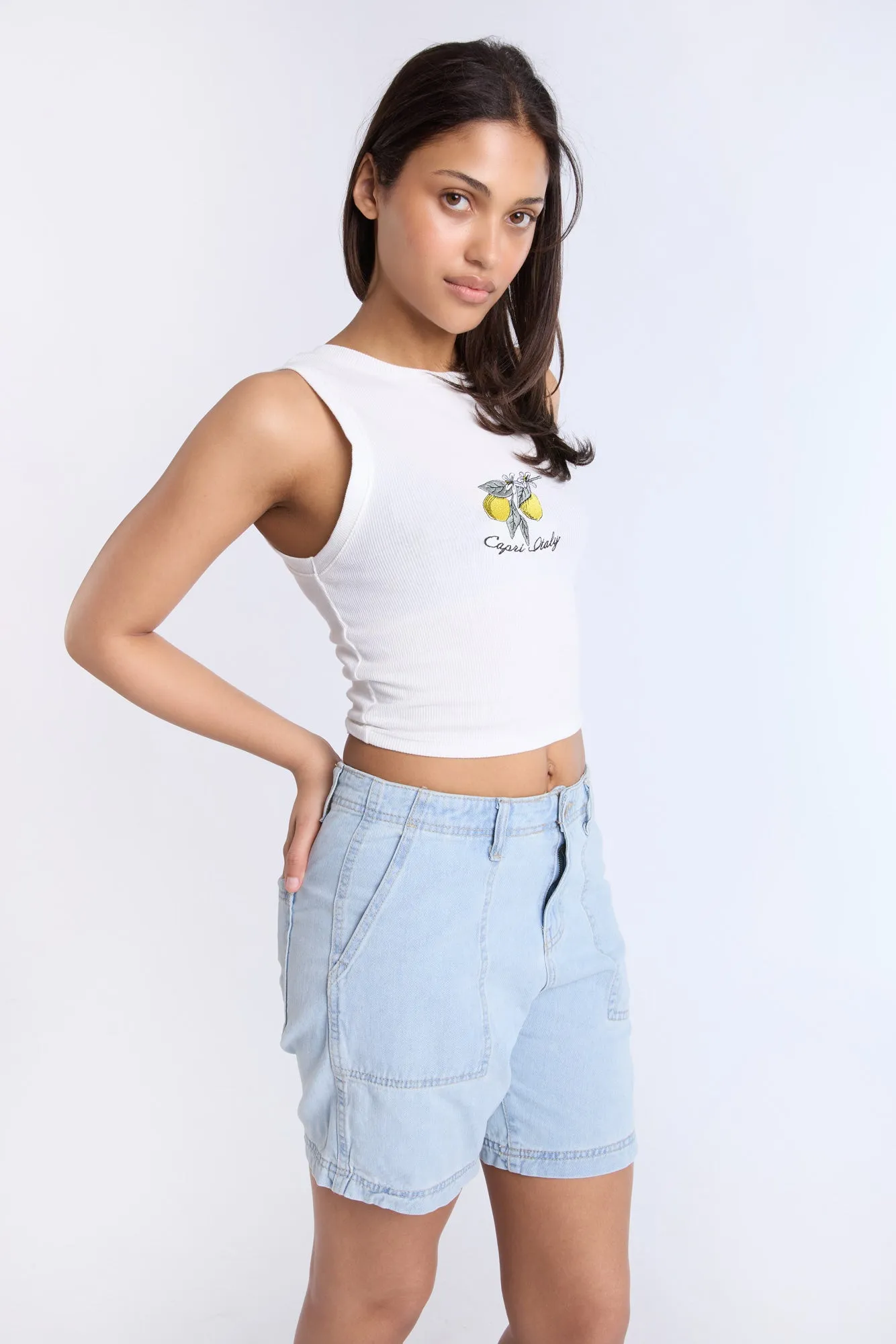 High Rise Denim Bermuda Carpenter Shorts