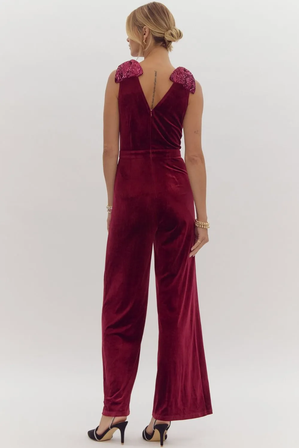 Holiday Bow Jumpsuit - Ruby