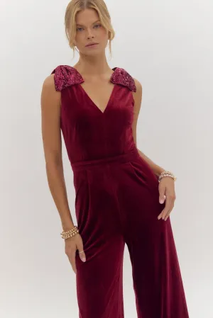 Holiday Bow Jumpsuit - Ruby