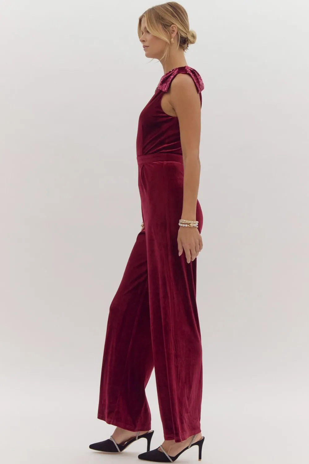 Holiday Bow Jumpsuit - Ruby