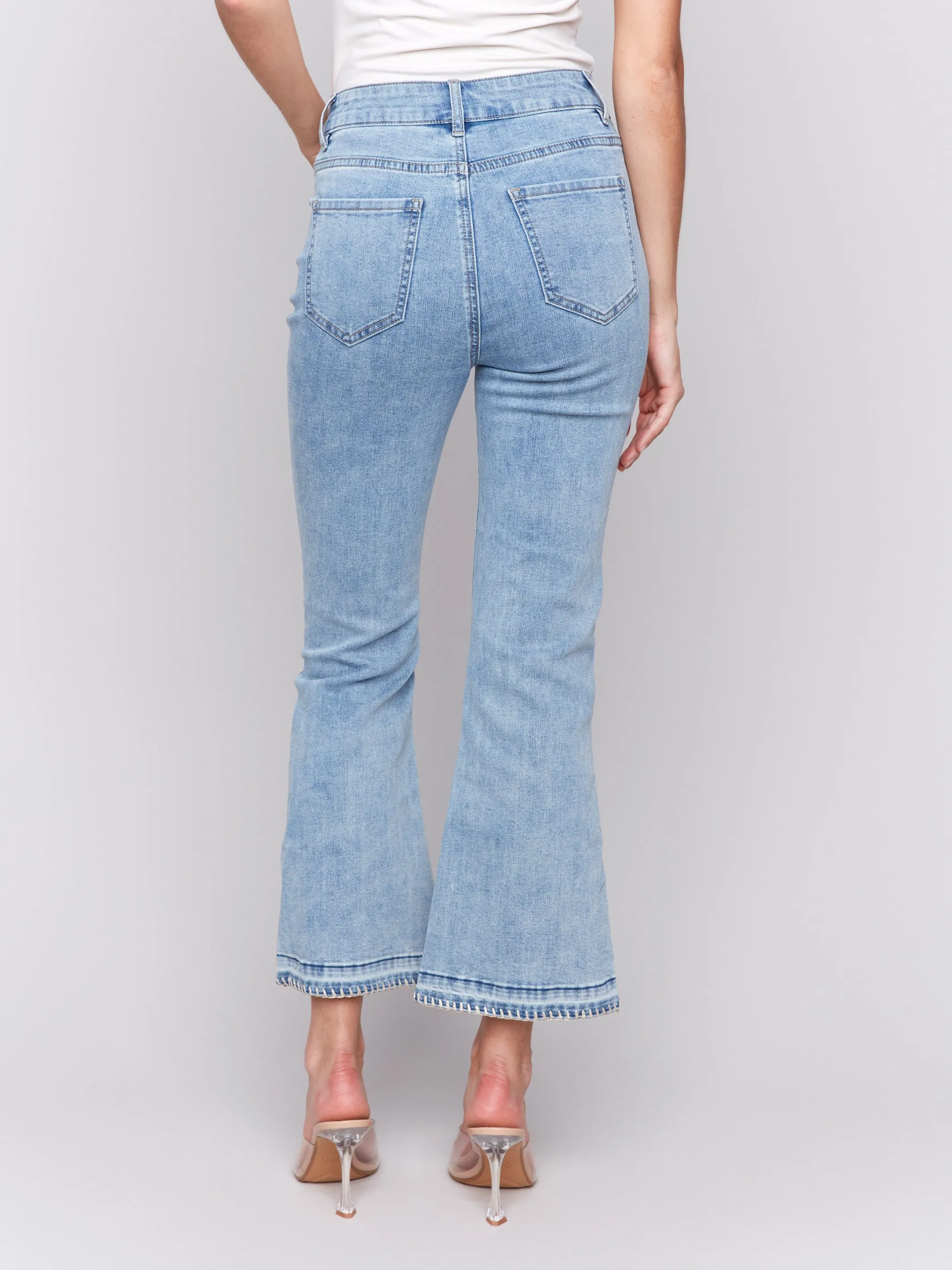 Jeans with Blanket Stitch Hem Detail - Light Blue