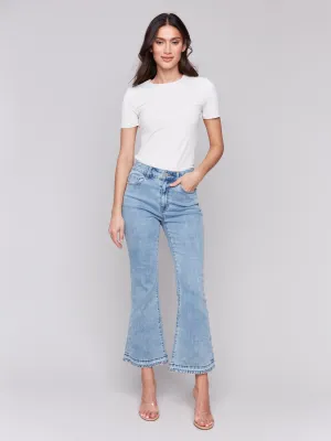 Jeans with Blanket Stitch Hem Detail - Light Blue