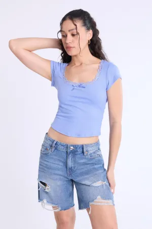 Mid Rise Bermuda Denim Shorts