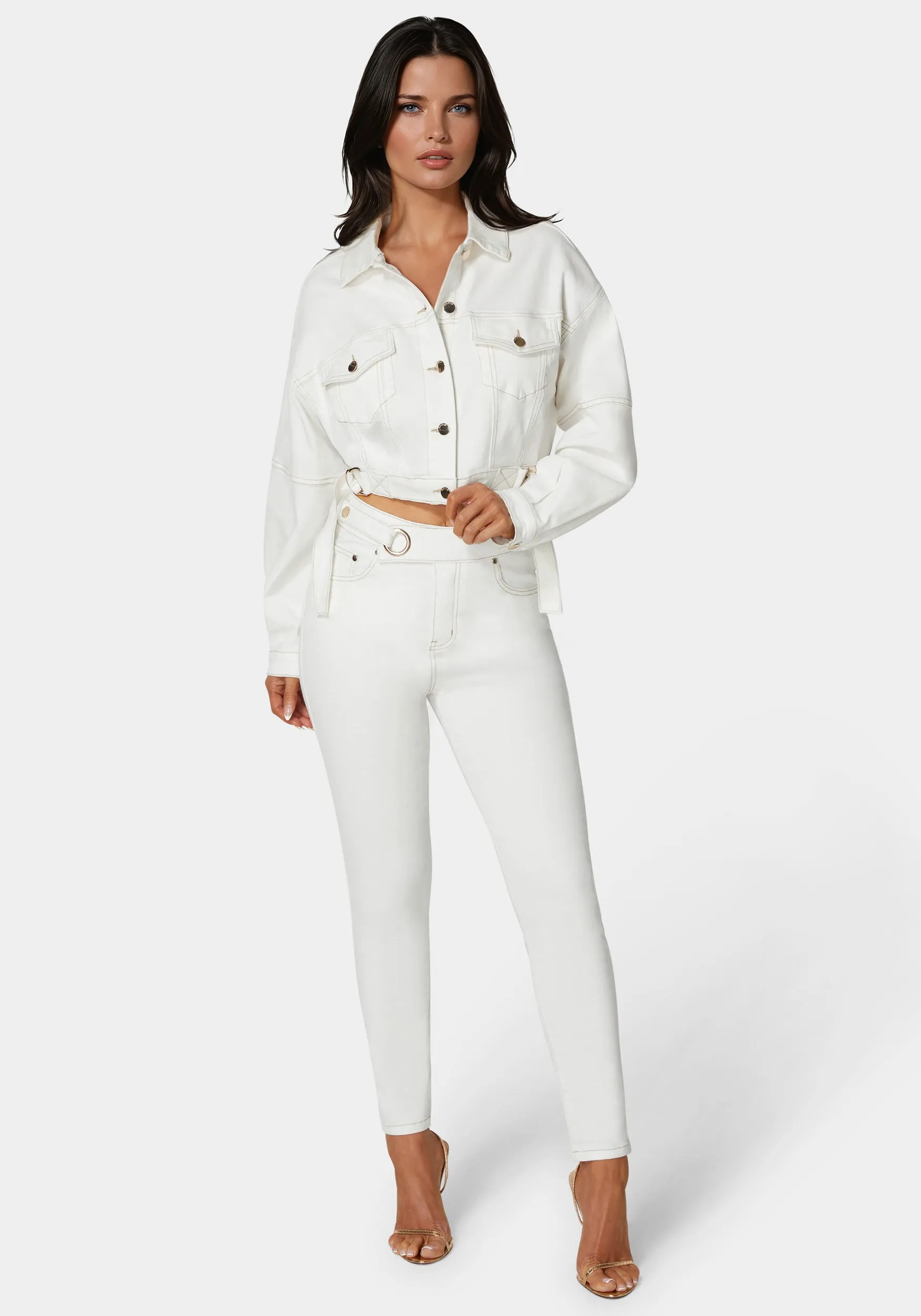 Natural Waist Tab Detail Skinny Jeans