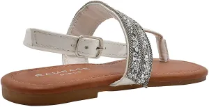 Rampage Girls Big Kid Glitter T-Strap Thong Slide Sandal with Adjustable Back Strap - Fashion Summer Flat Shoes