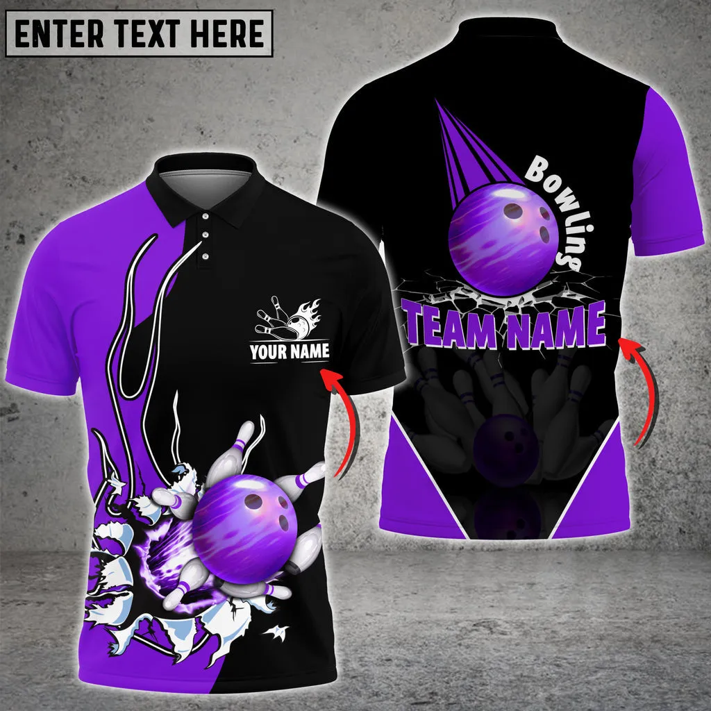 Red Bowling And Pins Flame Thunder Pattern Customized Name 3D Shirt