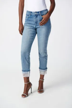 Slim Crop Embellished Hem Jeans