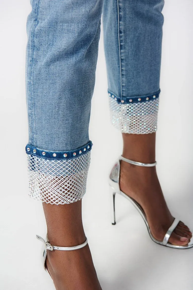 Slim Crop Embellished Hem Jeans