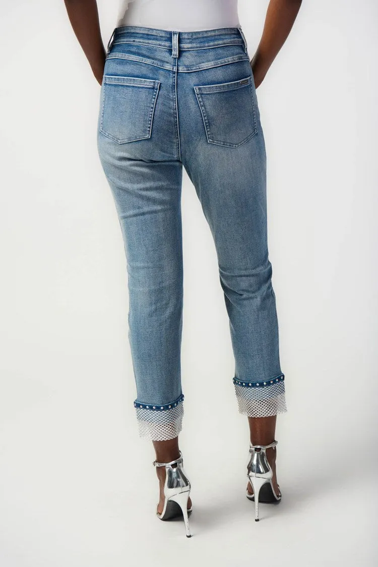 Slim Crop Embellished Hem Jeans