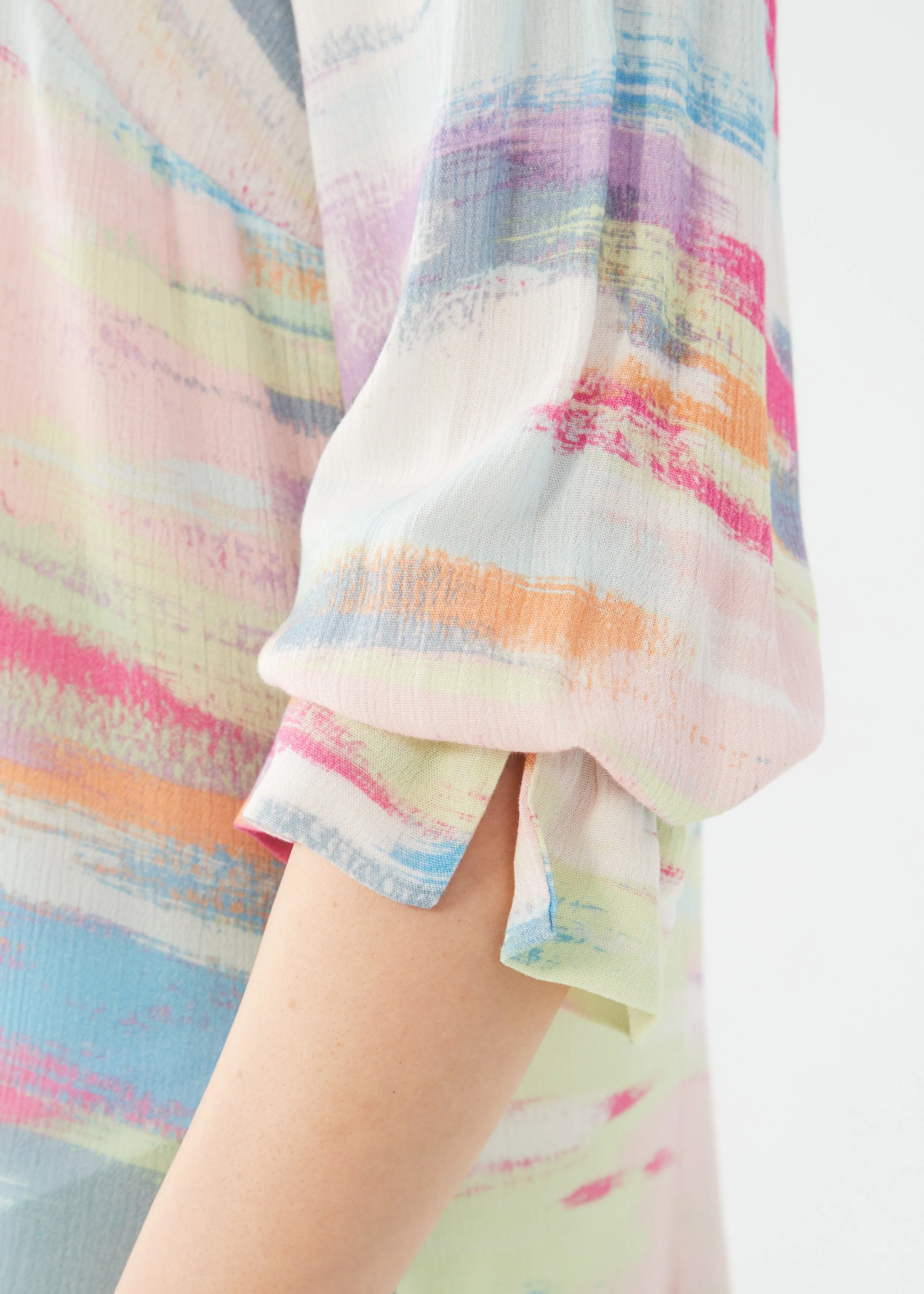 Slit Detail 3/4 Sleeve Crepe Shirt