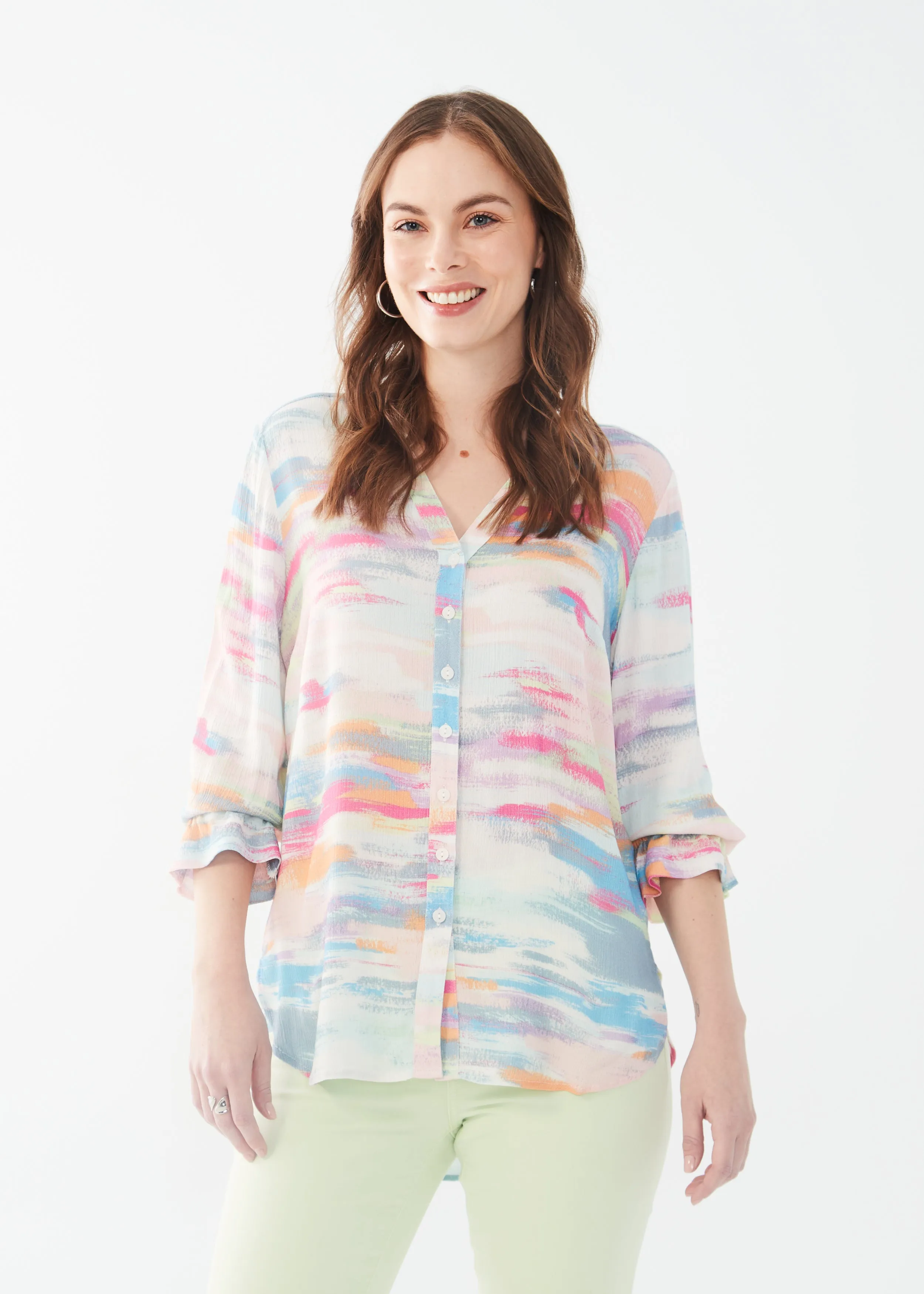 Slit Detail 3/4 Sleeve Crepe Shirt