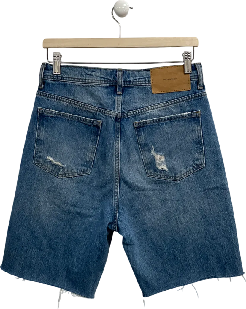 ZARA Blue Distressed Denim Bermuda Shorts UK 10
